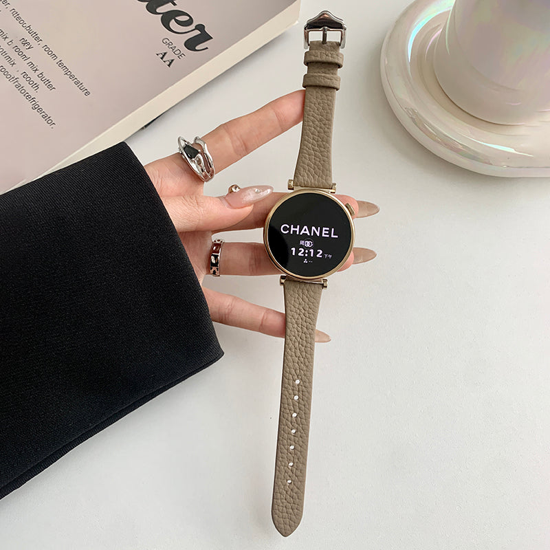 For Huawei Watch GT 4 41mm / Garmin Venu 3S / Venu 2S 18mm Replacement Strap Litchi Texture Band - Khaki For Huawei Watch GT 4 41mm / Garmin Venu 3S / Venu 2S 18mm Replacement Strap Litchi Texture Band - Khaki